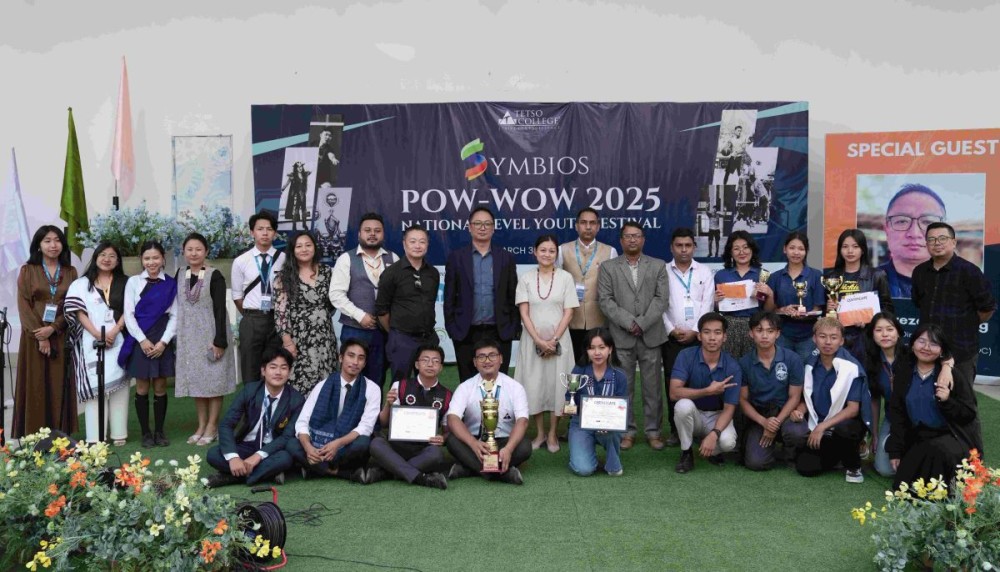 Officials and students during the 6th Symbios Pow-woW 2025 National Youth Festival at the Tetso College Amphitheatre on March 7.